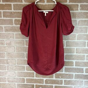 Joie Womens Small V-Neck Silk Blouse Medallion Red 3/4 Sleeve Work Dressy Top